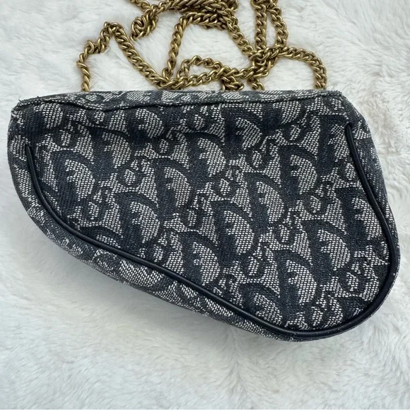 DIOR/Christian Dior CD Saddle Bag Navy Trotter Jacquard Pouch - Picture 4 of 11